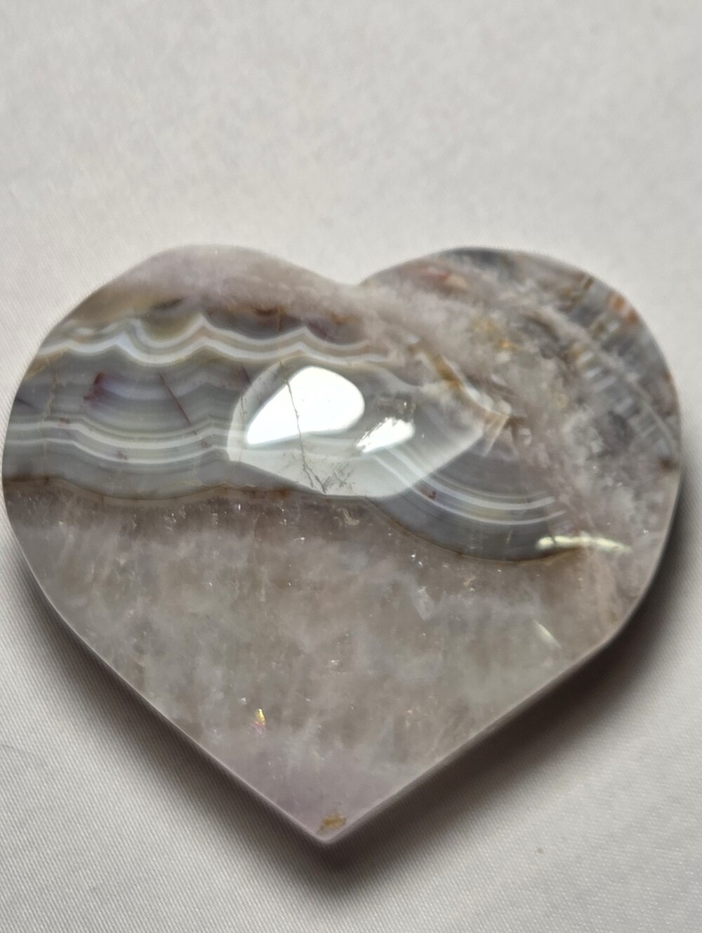 Polished Banded Agate Heart - Gray and White 2.42" Wide 118 Grams